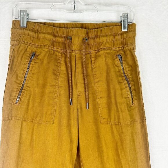Athleta Cabo Linen Jogger Size 2 Mustard Vacation Beach Lightweight Athleisure - Picture 4 of 7